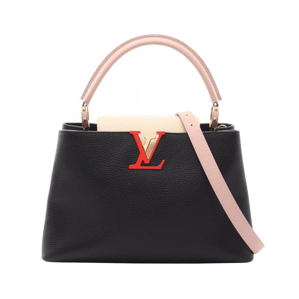 Louis Vuitton Capucines PM Noir Crème 2-Way Handbag, Taurillon Leather, Women...